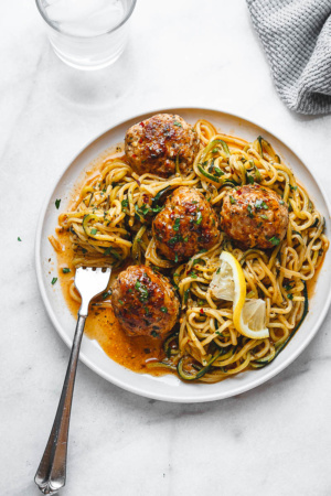 Garlic Butter Turkey Meatballs with Zucchini Noodles