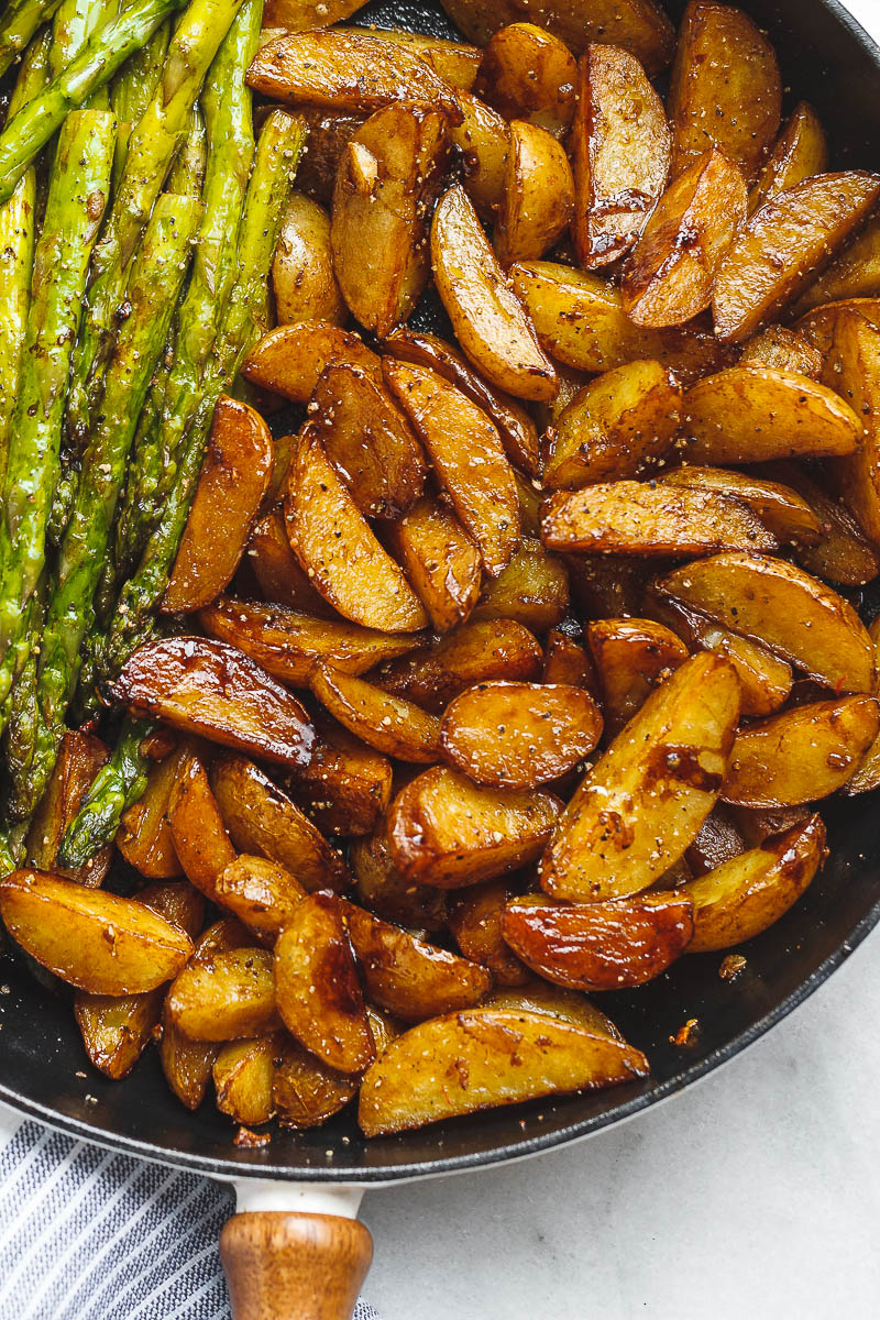 Garlic Balsamic Baby Potatoes With Asparagus - A gorgeous, flavorful side dish that makes an easy addition to any grilled meat.