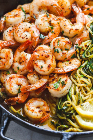 Lemon Garlic Butter Shrimp with Zucchini Noodles