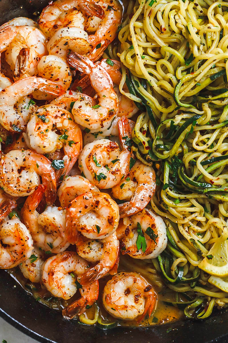 10-Minute Lemon Garlic Butter Shrimp with Zucchini Noodles -  #eatwell101 #recipe This fantastic meal cooks in one skillet in just 10 minutes. #Shrimp #Zucchini #Noodles #Low-carb, #paleo, #keto, and #gluten-free.
