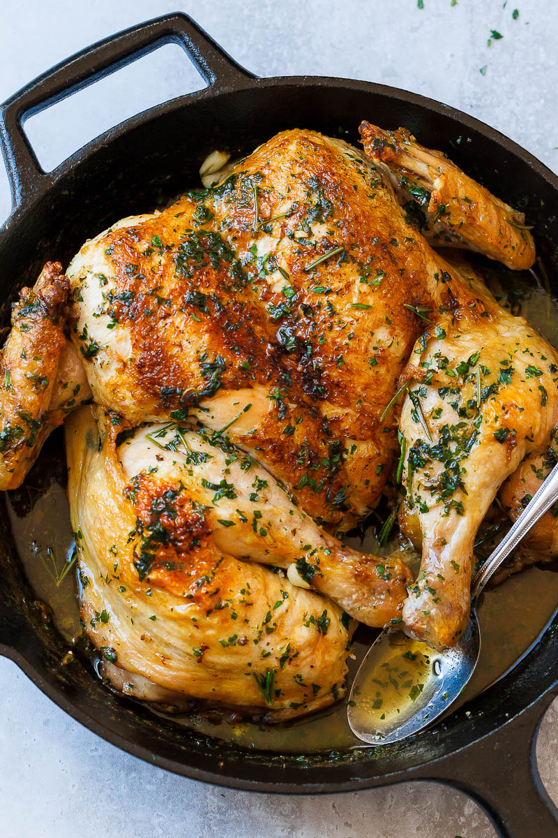 Roasted Garlic Butter SpatchCock Chicken - Crisp and juicy at the same time, this easy chicken dinner is so amazing