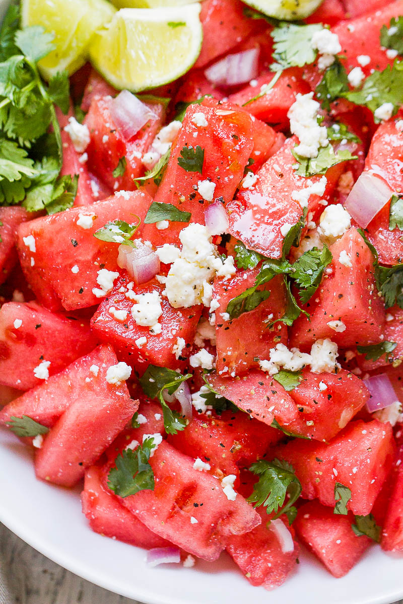 Cilantro Lime Watermelon Feta Salad - Sweet, fresh and juicy, a definite crowd pleaser!