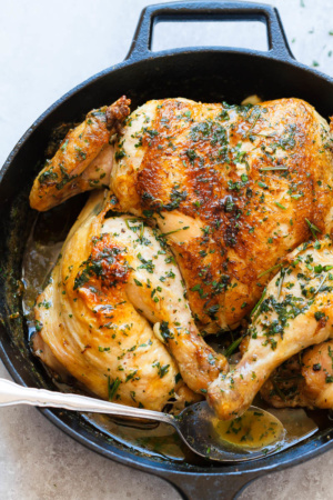 Roasted Lemon Garlic Butter SpatchCock Chicken