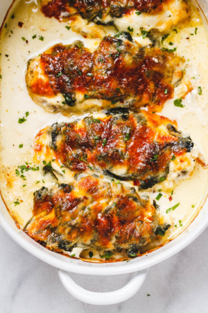 Spinach Chicken Casserole with Cream Cheese and Mozzarella