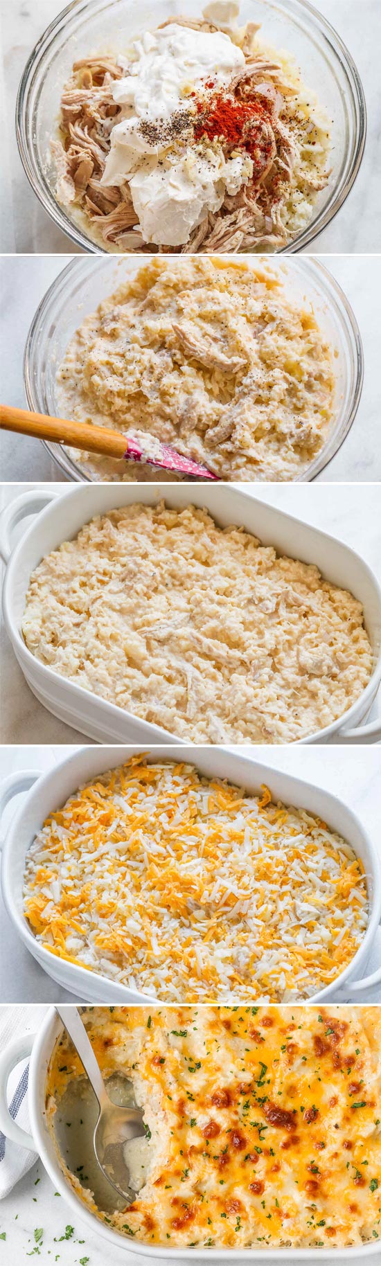 Creamy Chicken and Cauliflower Rice Casserole - #eatwell101 #recipe A quick, easy, and over the top tasty #Chicken and #Cauliflower #Casserole #dinner - #glutenfree, #keto, #lowcarb friendly