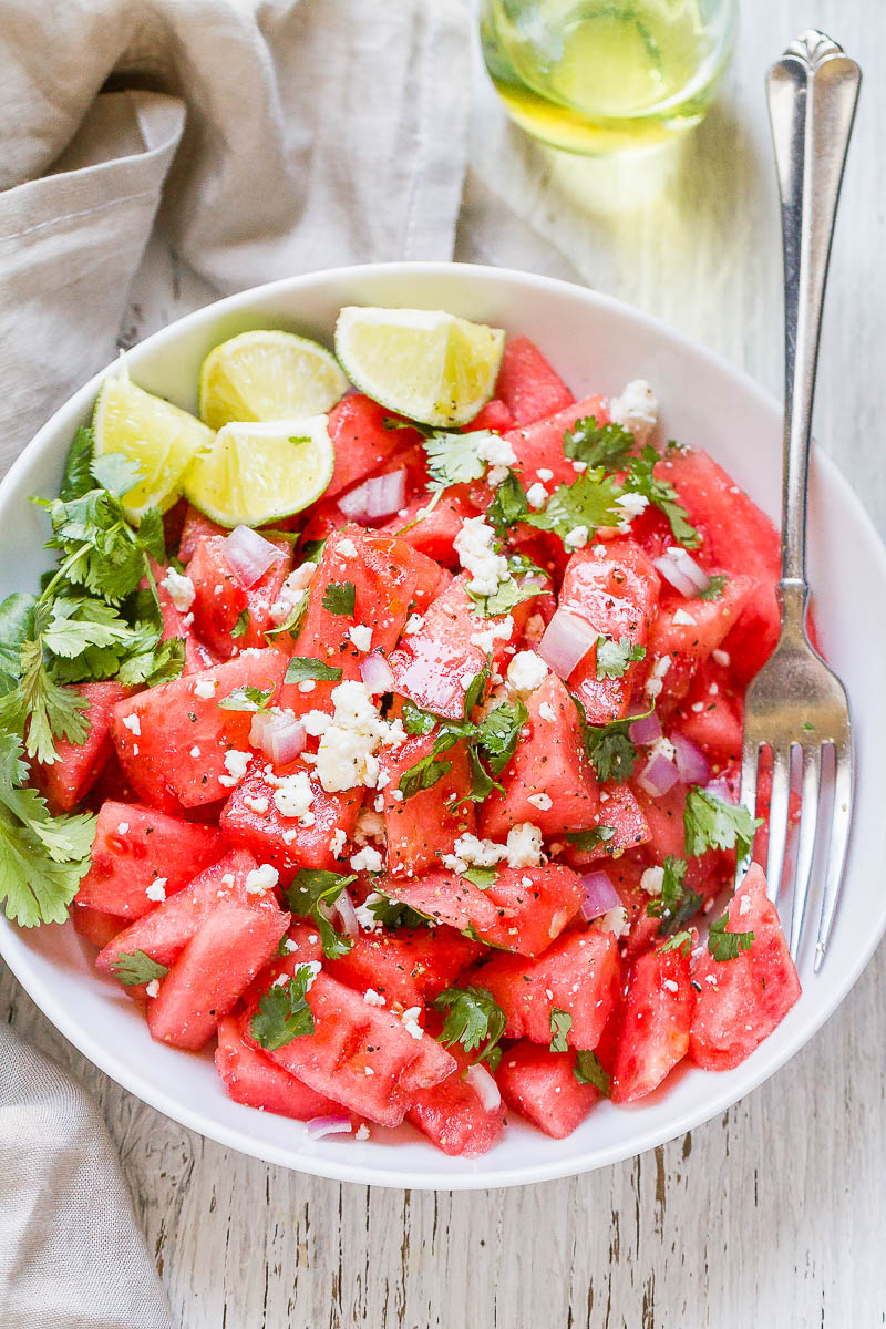 Cilantro Lime Watermelon Feta Salad - Sweet, fresh and juicy, a definite crowd pleaser!