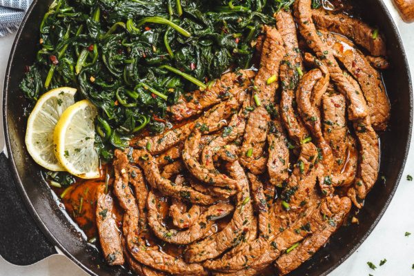 Lemon Garlic Butter Steak with Spinach