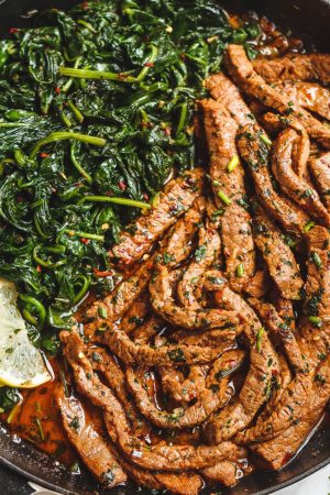 Lemon Garlic Butter Steak with Spinach