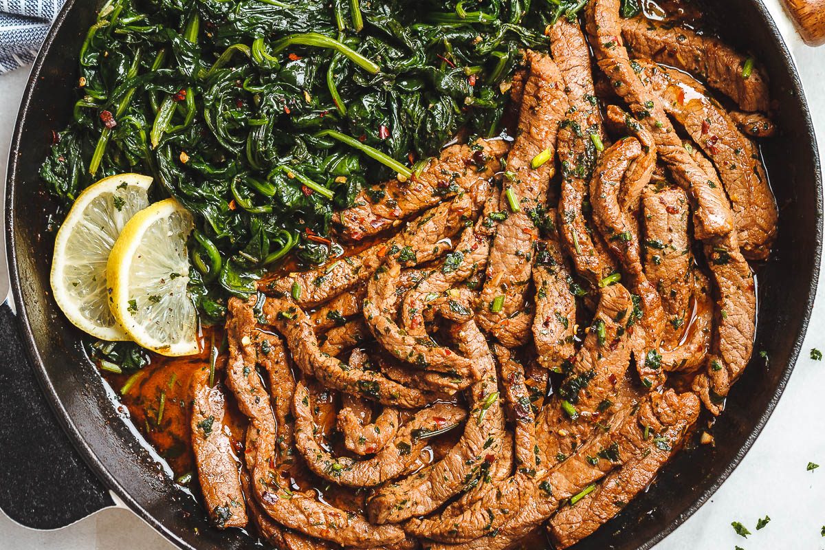 Lemon Garlic Butter Steak with Spinach