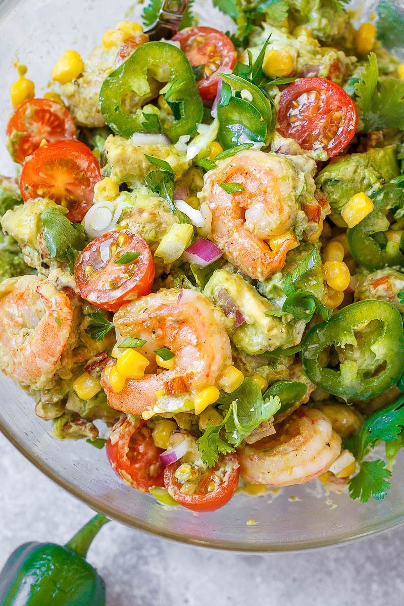 Shrimp Avocado Corn Salad - A tasty and healthy salad recipe perfect for a nourishing lunch on a hot summer day.