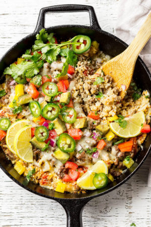 Beef and Cauliflower Rice Burrito Bowl