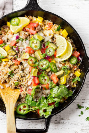Beef and Cauliflower Rice Burrito Bowl