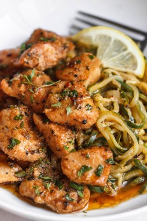 Garlic Butter Chicken Bites with Zucchini Noodles
