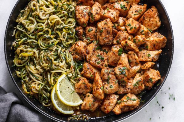 Garlic Butter Chicken Bites with Zucchini Noodles