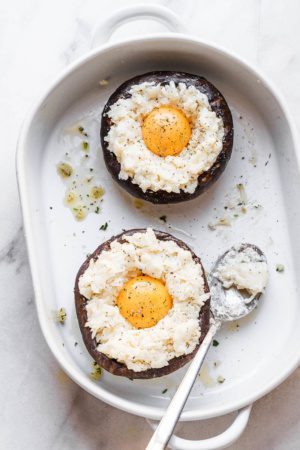 Cheesy Stuffed Portobello Mushrooms with Garlic Butter Sauce