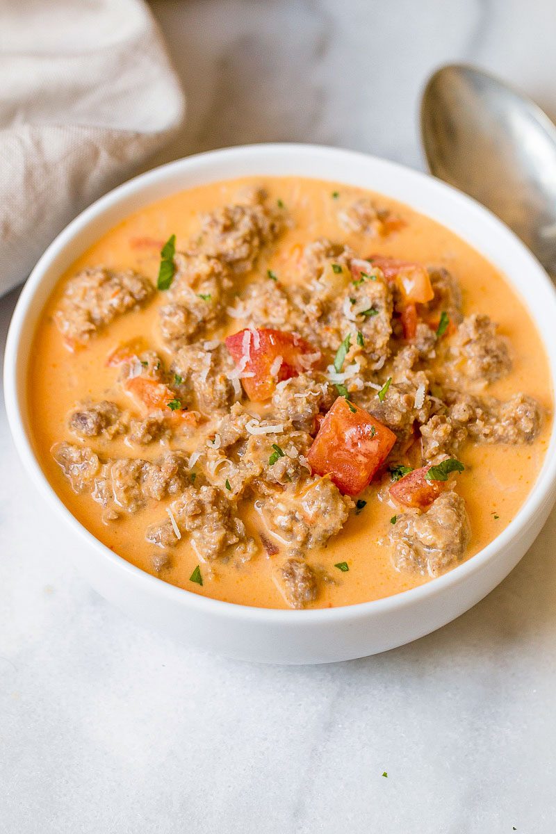 Sausage Parmesan Cream Cheese Soup - #eatwell101 #recipe #keto #soup #lowcarb #instantpot - A simple way to add warmth to your day - You'll enjoy every spoonful of this sausage parmesan cream cheese soup!
