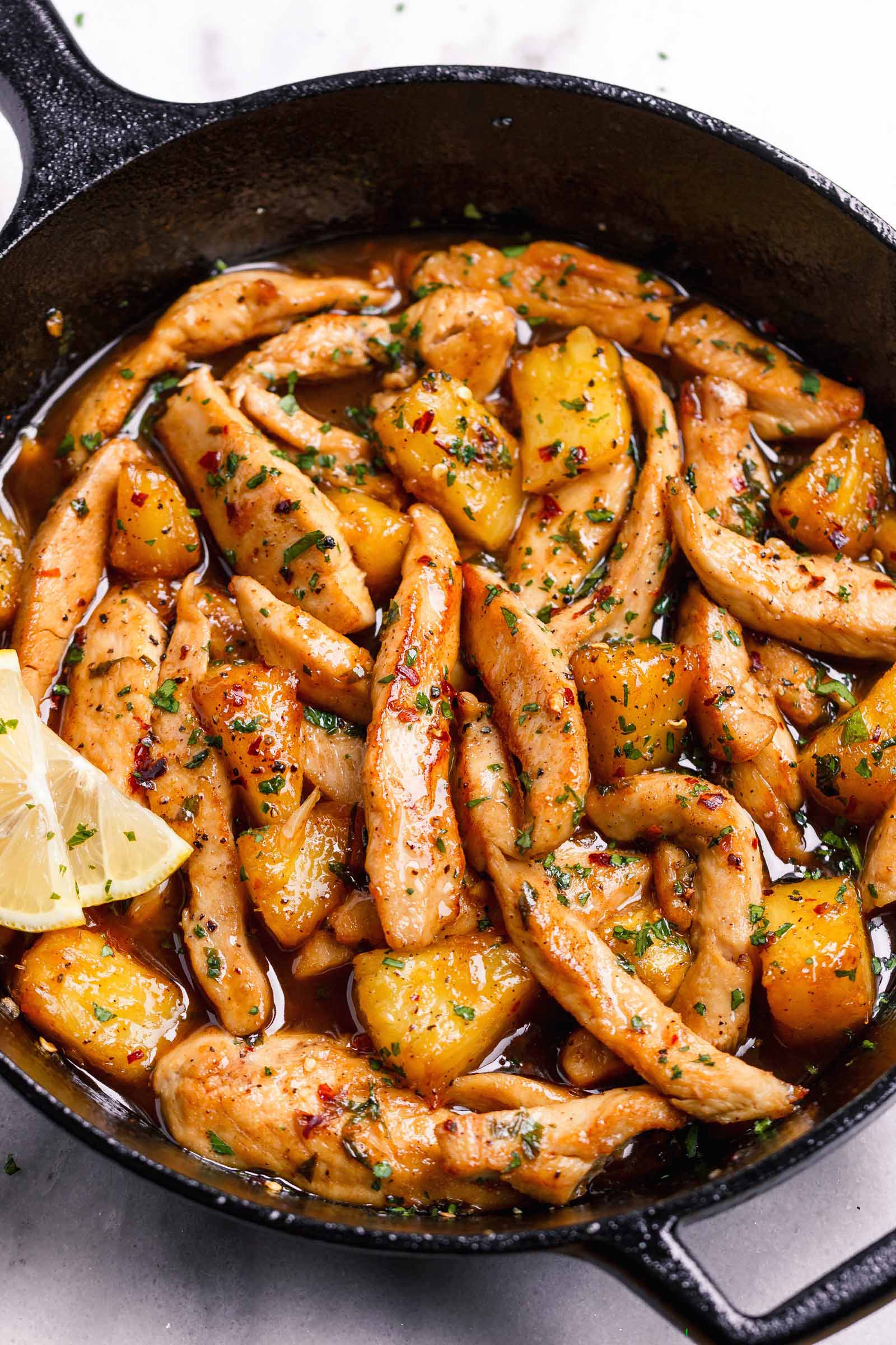 Garlic Butter Chicken Pineapple Skillet - This pineapple chicken is SO TENDER and JUICY bursting with savory sweet flavor!