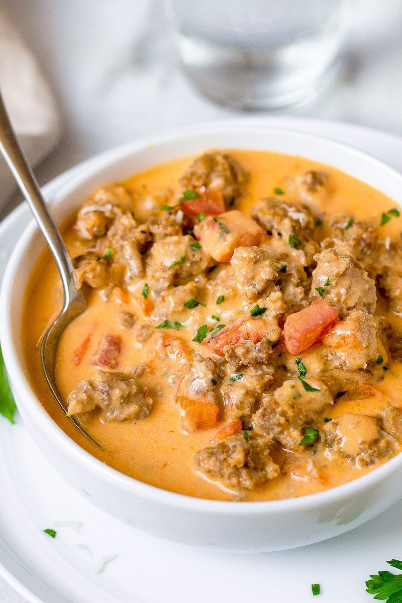 Sausage Parmesan Cream Cheese Soup - #eatwell101 #recipe #keto #soup #lowcarb #instantpot - A simple way to add warmth to your day - You'll enjoy every spoonful of this sausage parmesan cream cheese soup!