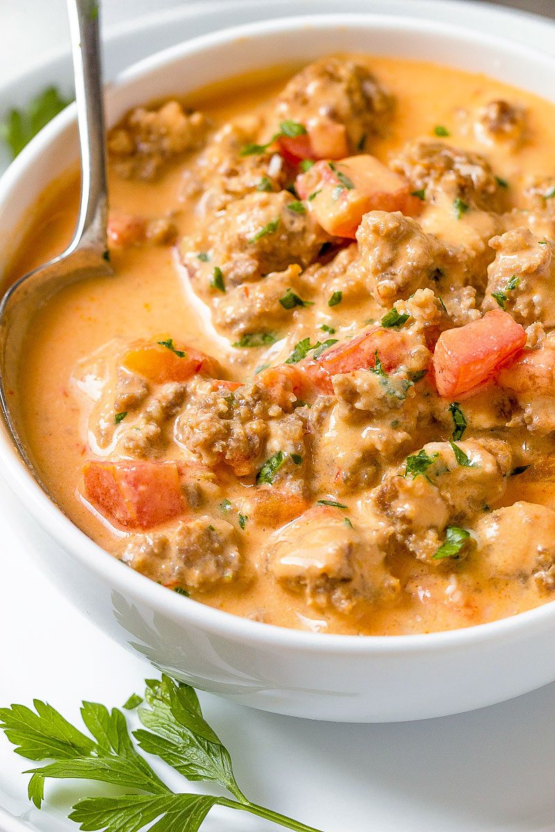 Sausage Parmesan Cream Cheese Soup - #eatwell101 #recipe #keto #soup #lowcarb #instantpot - A simple way to add warmth to your day - You'll enjoy every spoonful of this sausage parmesan cream cheese soup!