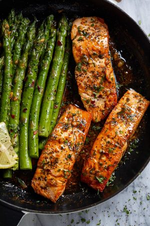 Garlic Butter Salmon with Lemon Asparagus