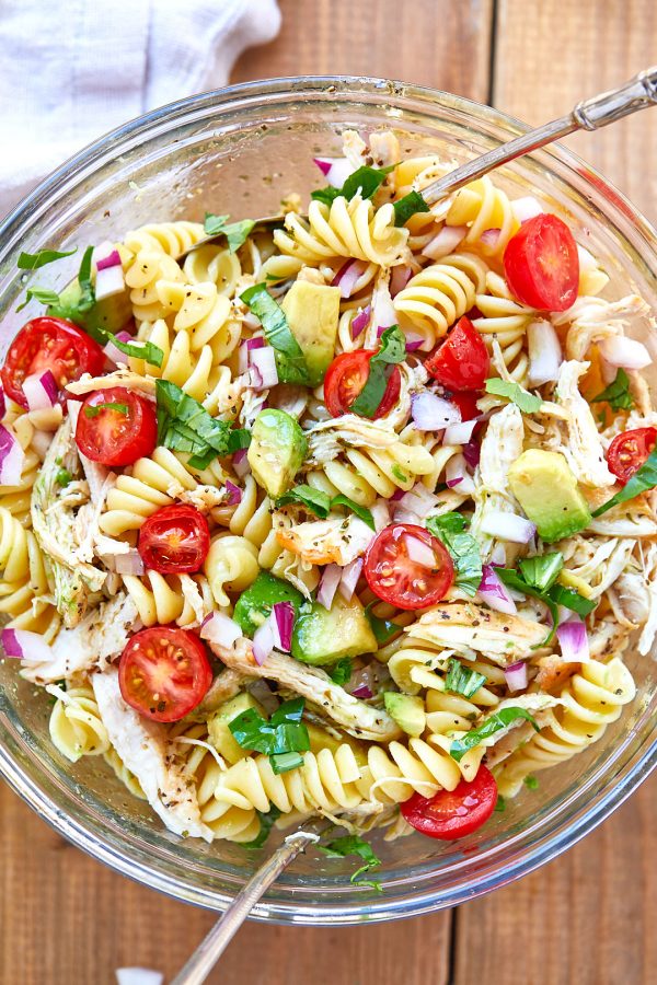 Healthy Chicken Pasta Salad with Avocado, Tomato, and Basil ﻿ - #recipe by #eatwell101 - https://003.wrwe1r1zs3czx3c.workers.dev/healthy-chicken-pasta-salad-recipe
