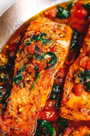 Tuscan Garlic Salmon with Spinach and Tomato