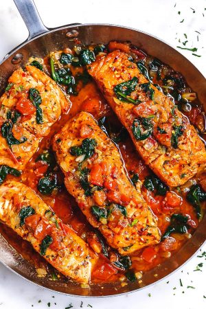 Tuscan Garlic Salmon with Spinach and Tomato
