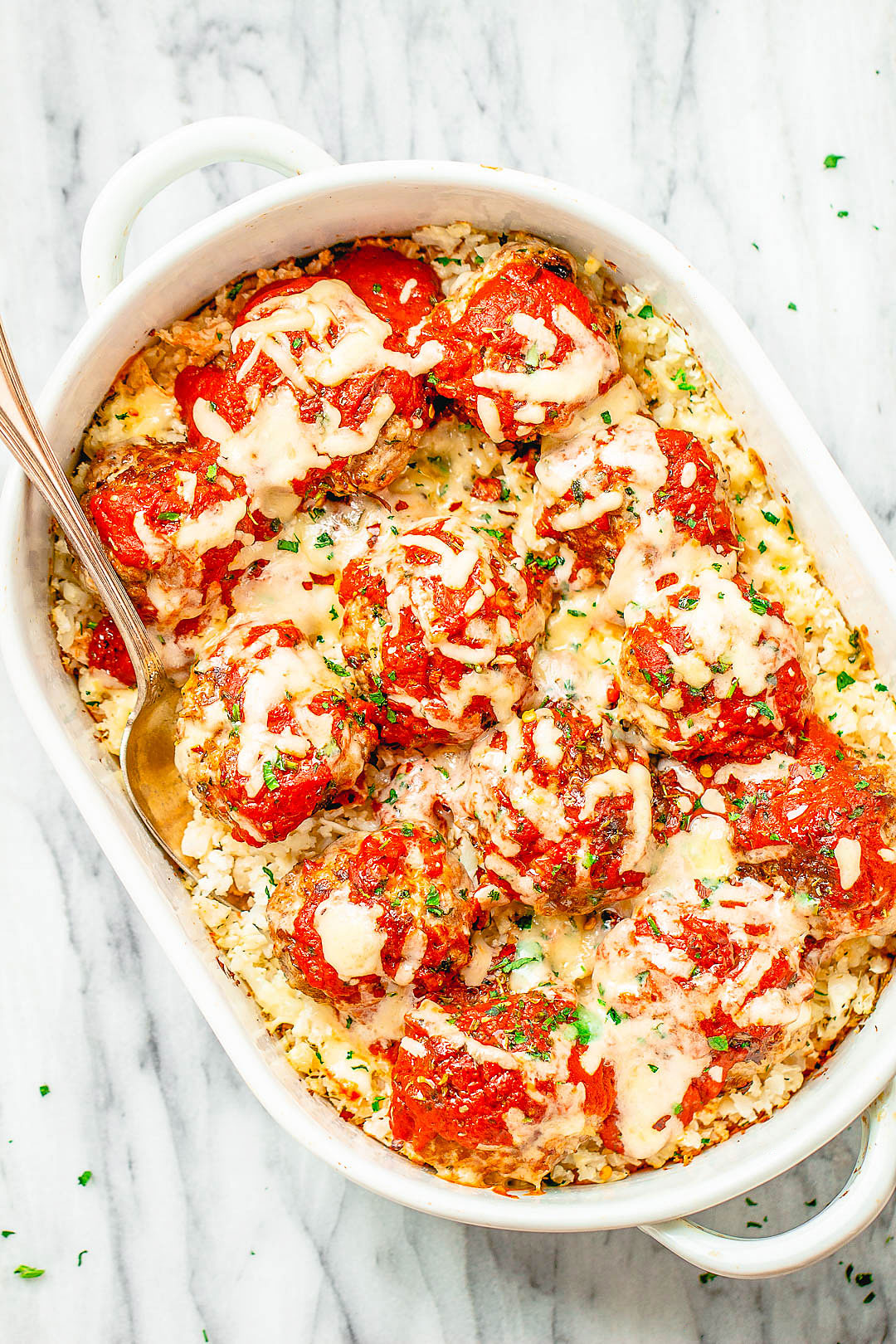 Cheesy Cauliflower Meatball Casserole recipe 3