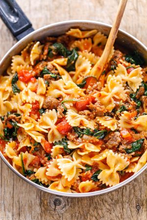 Tomato Spinach Sausage Pasta Recipe