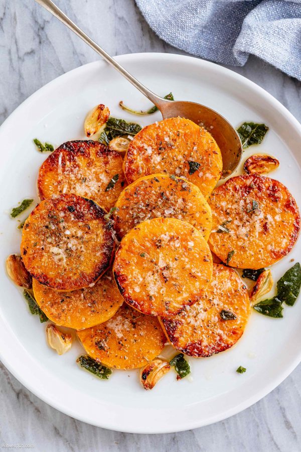 Roasted Butternut Squash with Garlic Butter Parmesan - #recipe by #eatwell101 - https://003.wrwe1r1zs3czx3c.workers.dev/baked-garlic-butter-parmesan-butternut-squash-recipe