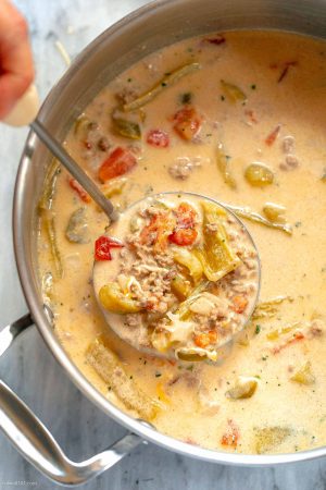 Green Chile Cheeseburger Soup