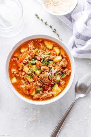 Healthy Zucchini Tomato Italian Sausage Soup