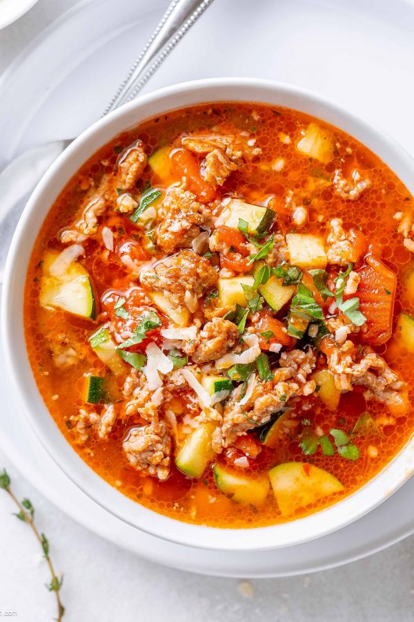 Healthy Zucchini Tomato Italian Sausage Soup - #recipe by #eatwell101 - https://003.wrwe1r1zs3czx3c.workers.dev/zucchini-tomato-italian-sausage-soup-recipe