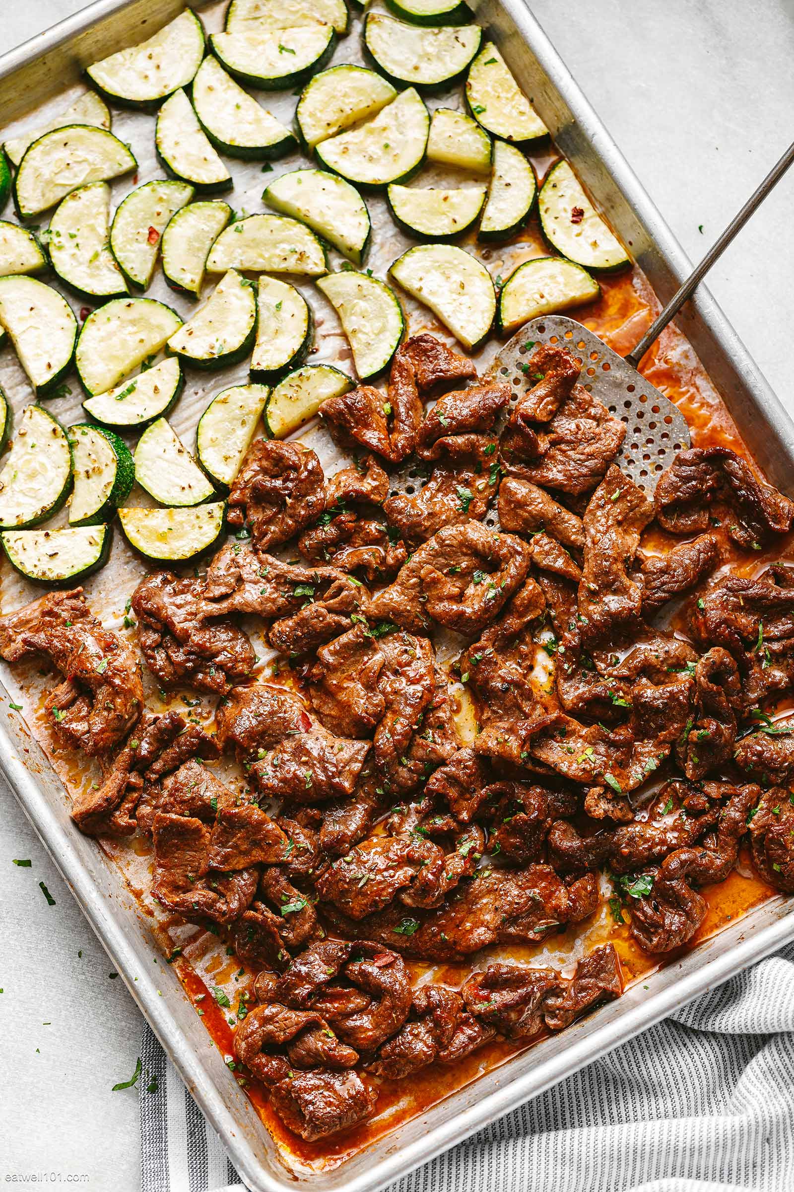 10-Minute Sheet Pan Steak with Lemon Zucchini recipe 1