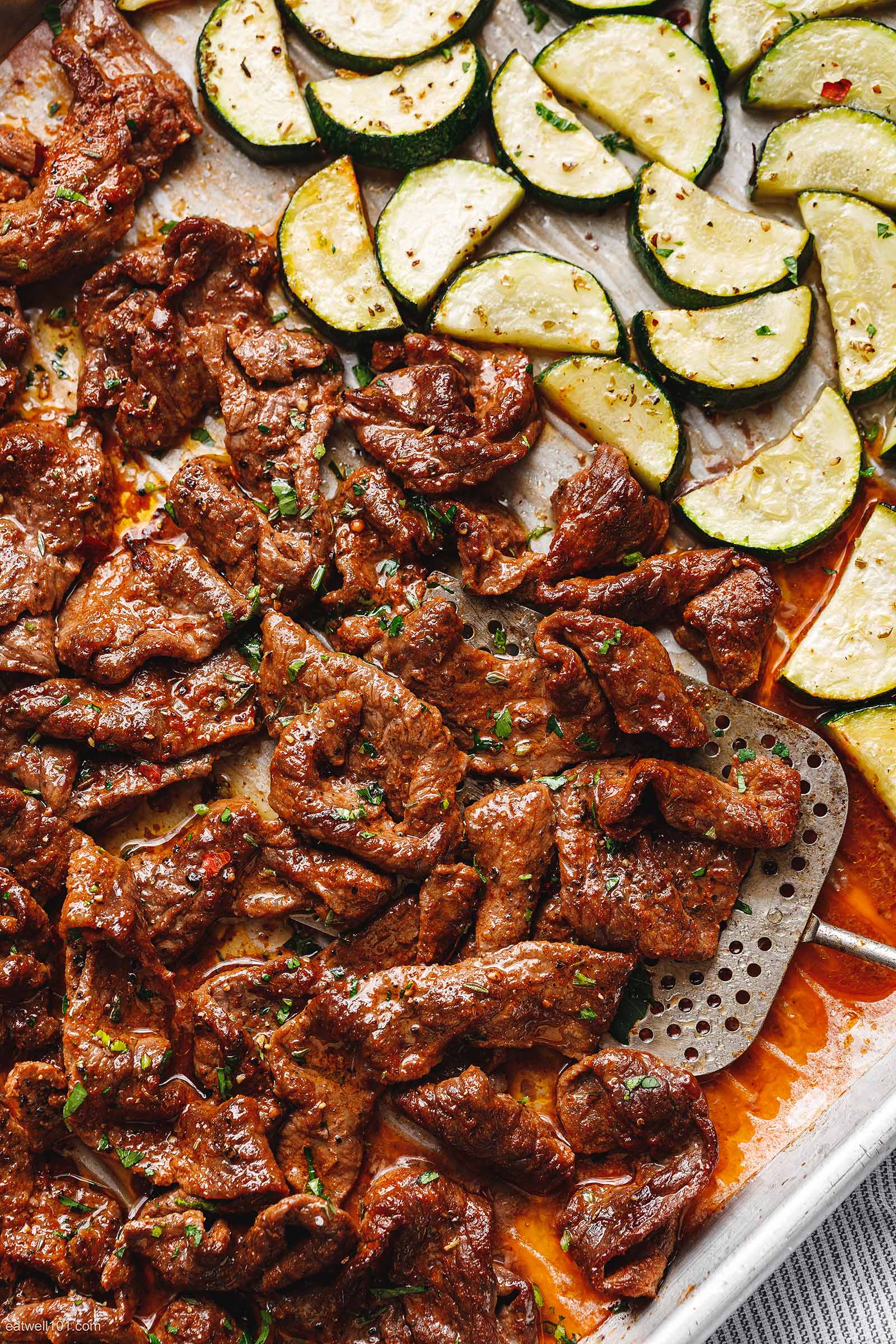 10-Minute Sheet Pan Steak with Lemon Zucchini recipe