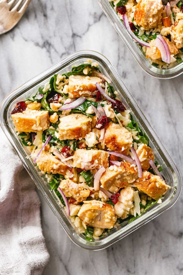 Meal Prep Chicken Spinach Cauliflower Salad - #recipe by #eatwell101 - https://003.wrwe1r1zs3czx3c.workers.dev/chicken-spinach-cauliflower-salad-meal-prep-recipe