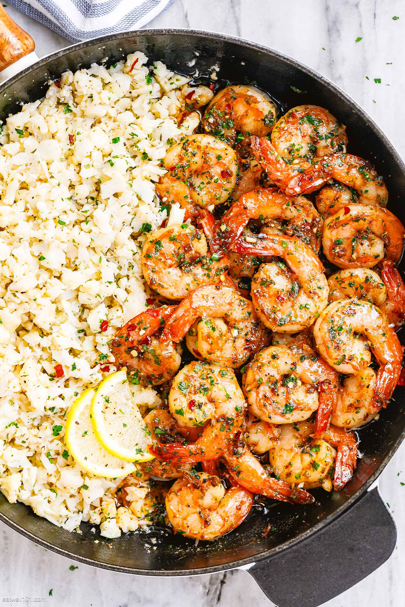 one pan shrimp and cauliflower