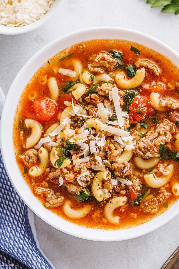 Italian Sausage Tomato Pasta Soup {Instant Pot} - #recipe by #eatwell101 - https://003.wrwe1r1zs3czx3c.workers.dev/instant-pot-italian-sausage-pasta-soup-recipe