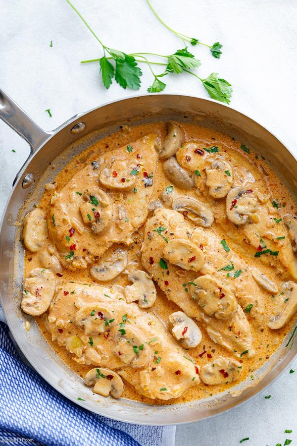 Creamy Garlic Parmesan Chicken Breasts﻿ with Mushrooms