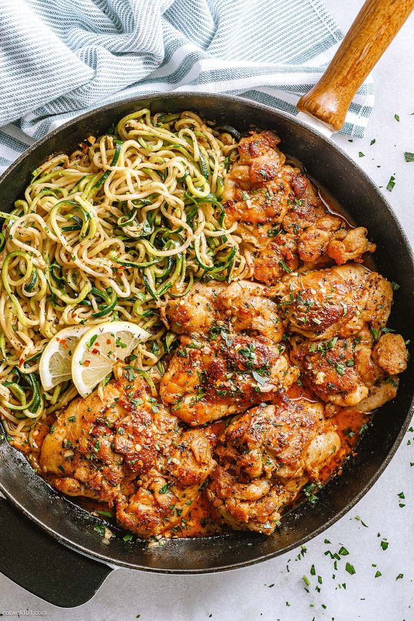 Lemon Garlic Butter Chicken and Zucchini Noodles Skillet