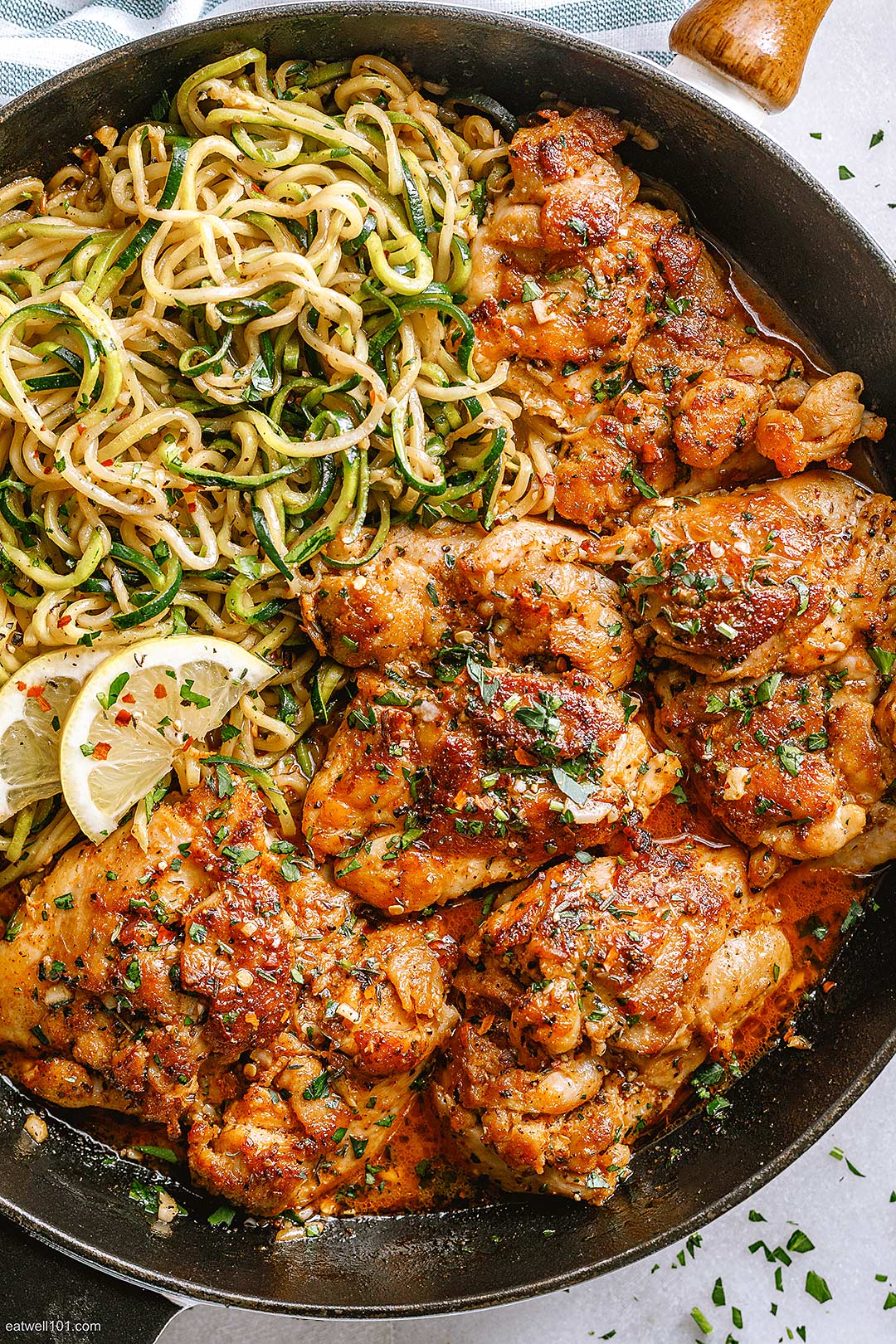 Lemon Garlic Butter Chicken and Zucchini Noodles Skillet 4