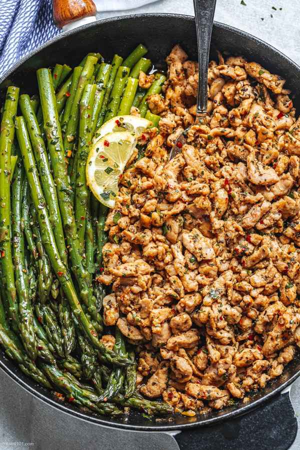 Garlic Butter Pork with Lemon Asparagus