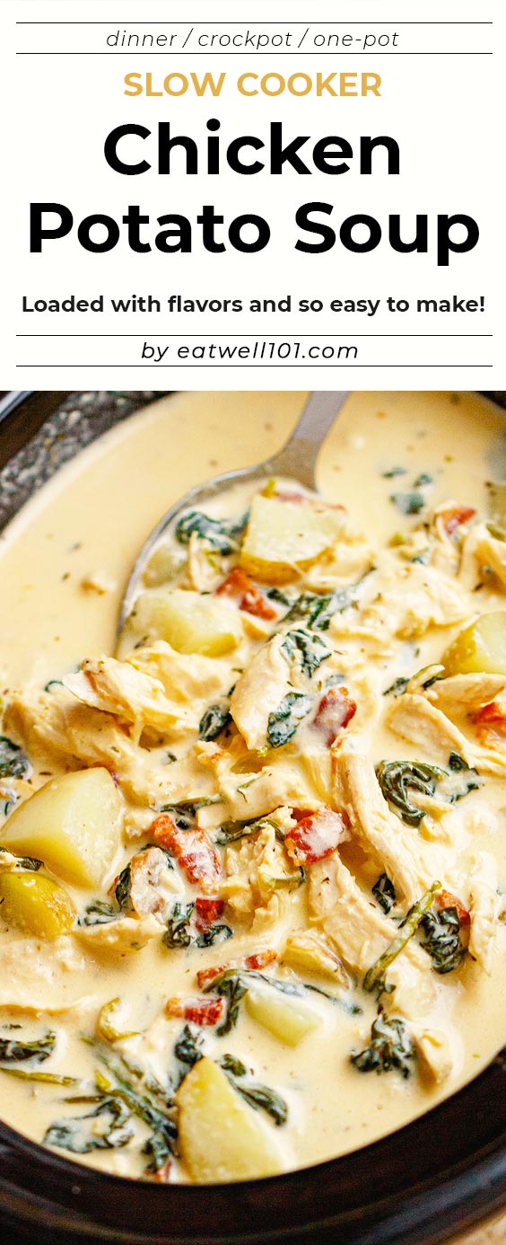 Slow Cooker Creamy Chicken Soup with Potatoes - #slowcooker #crockpot #chicken #recipe #potato #eatwell101 - This slow cooker chicken soup is absolutely loaded with flavors and so easy to make!