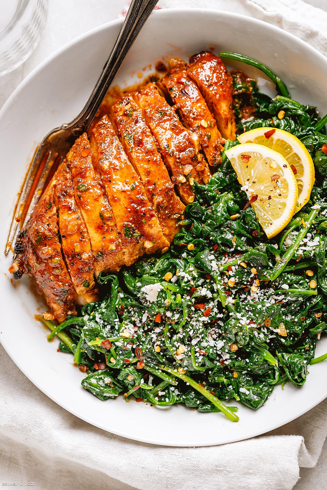 Asado Chicken with Lemon Garlic Spinach