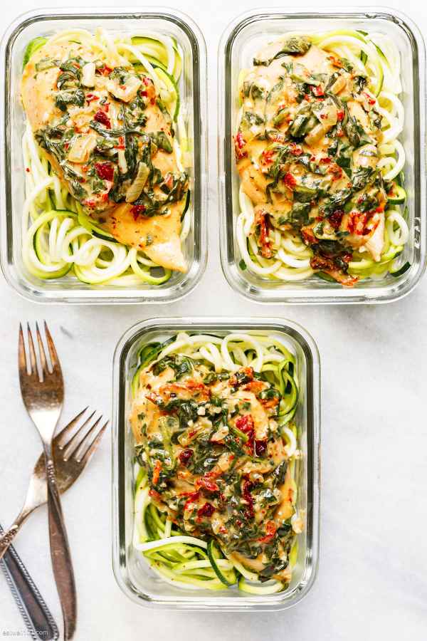 Creamy Spinach Chicken Meal Prep with Zucchini Noodles