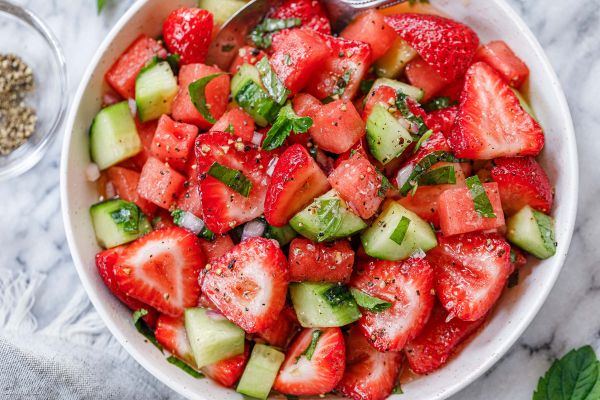 Watermelon Cucumber Strawberry Salad