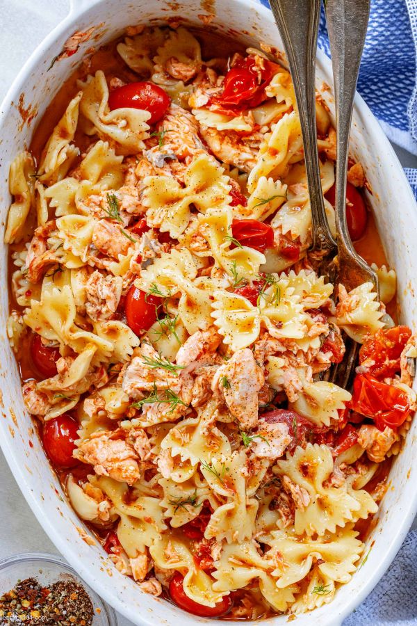 Baked Salmon and Pasta