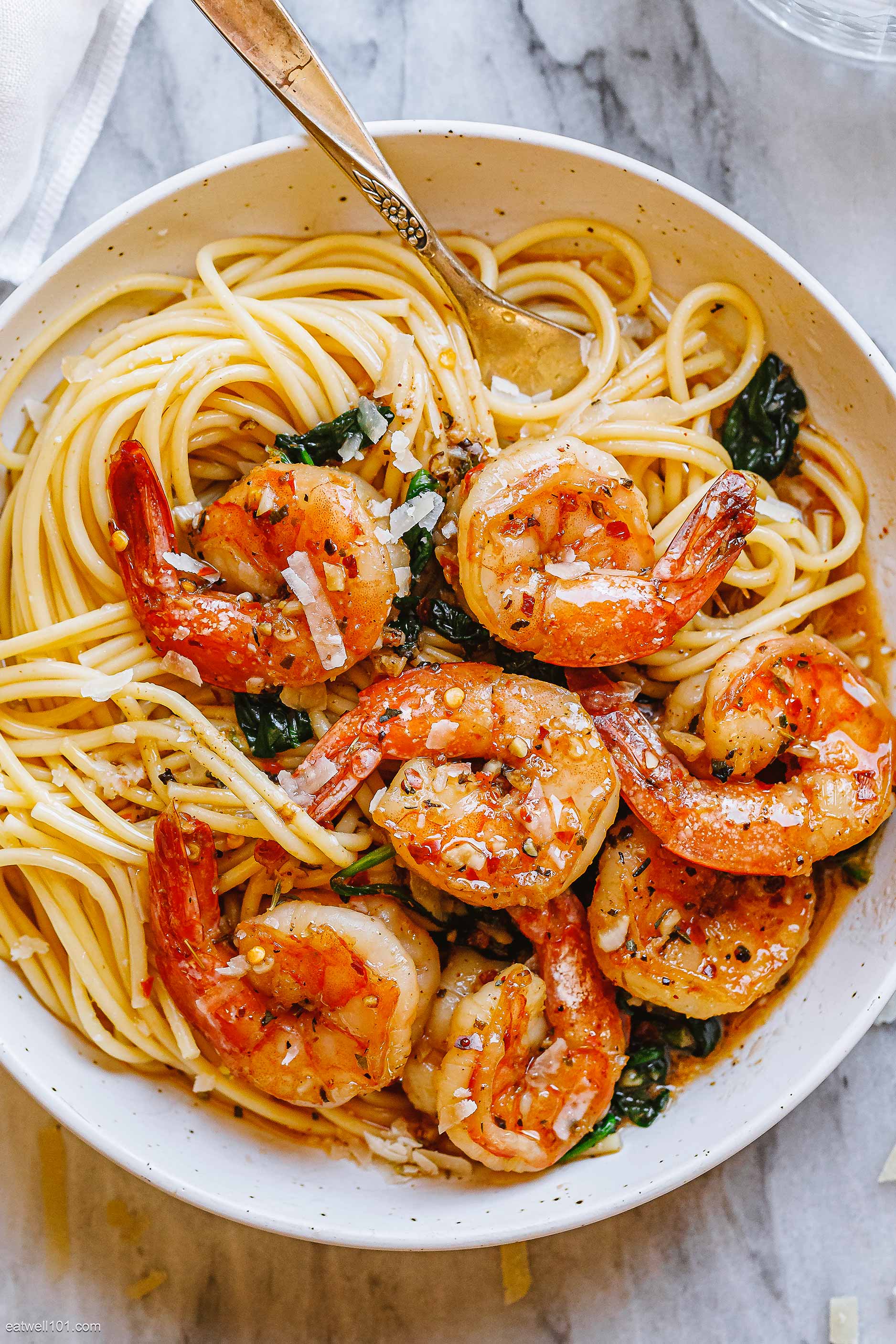 Garlic Butter Spinach Shrimp Pasta Recipe
