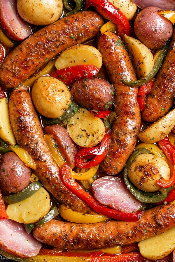 Sausage & Potato Sheet Pan Dinner - #recipe by #eatwell101 - https://003.wrwe1r1zs3czx3c.workers.dev/sausage-potato-sheet-pan-dinner-recipe