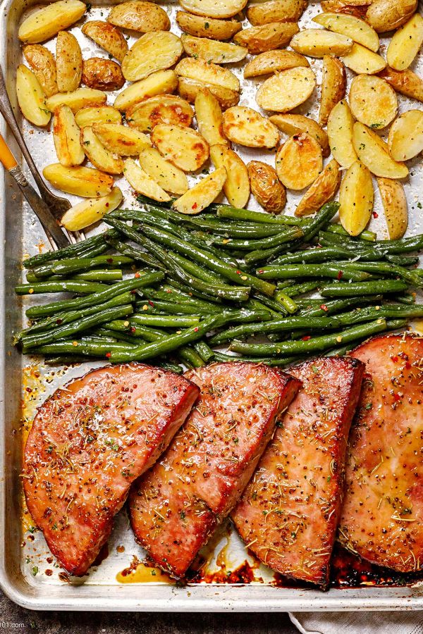 Baked Ham Steaks Sheet Pan Dinner - #recipe by #eatwell101 - https://003.wrwe1r1zs3czx3c.workers.dev/ham-steaks-recipe